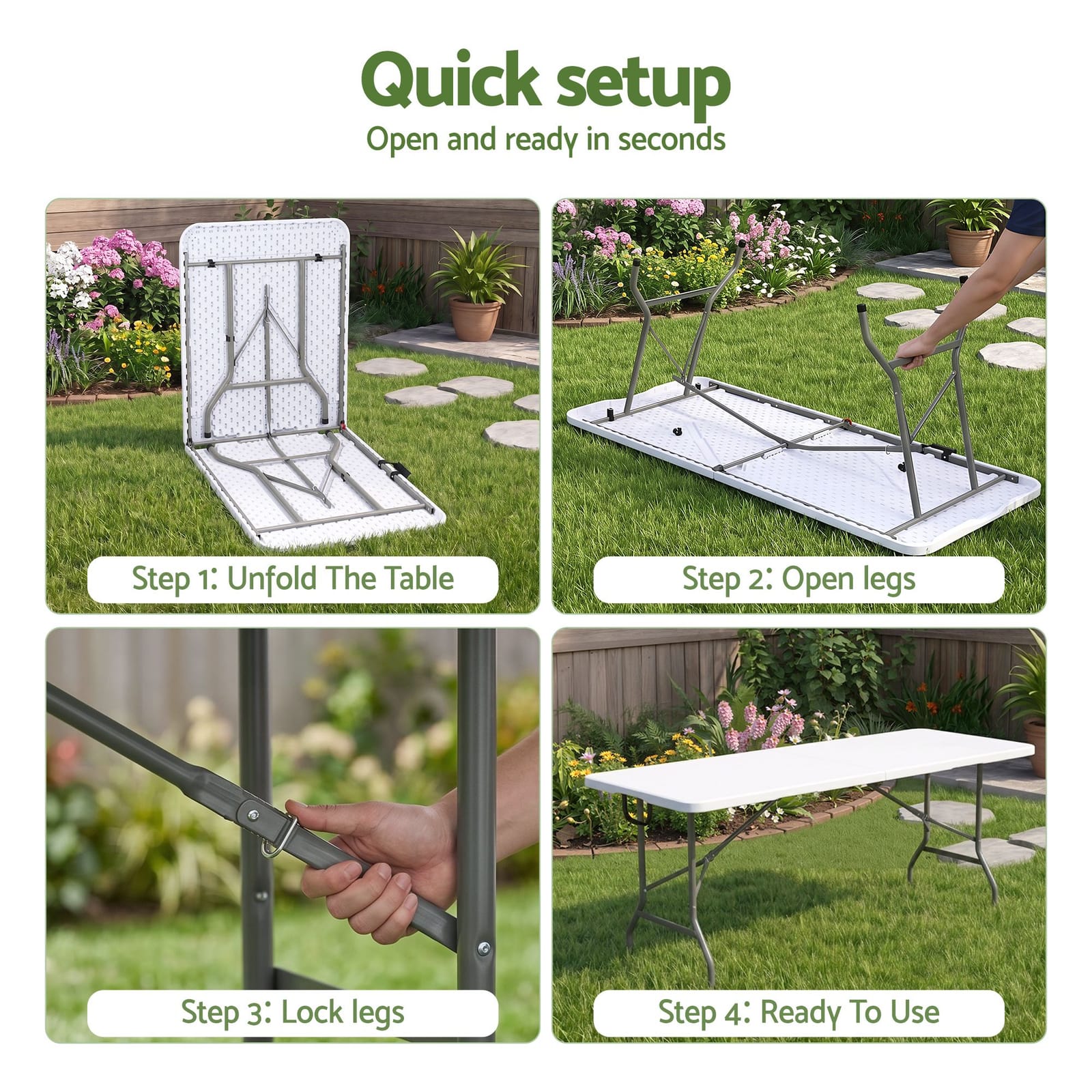 Folding Table Portable White 180x74x75cm
