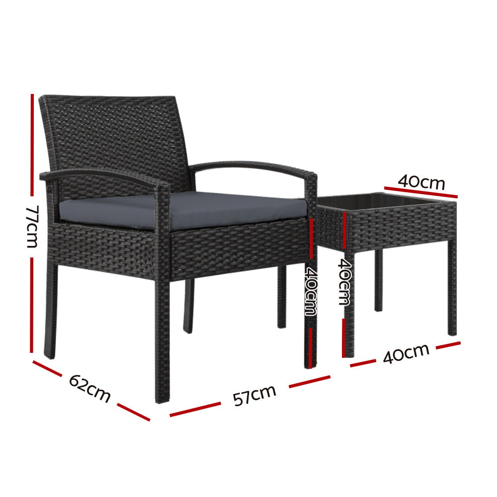 3Pc Patio Furniture Bistro Set Wicker Outdoor Lounge Setting Black | Outdoor Sofas & Lounge Sets