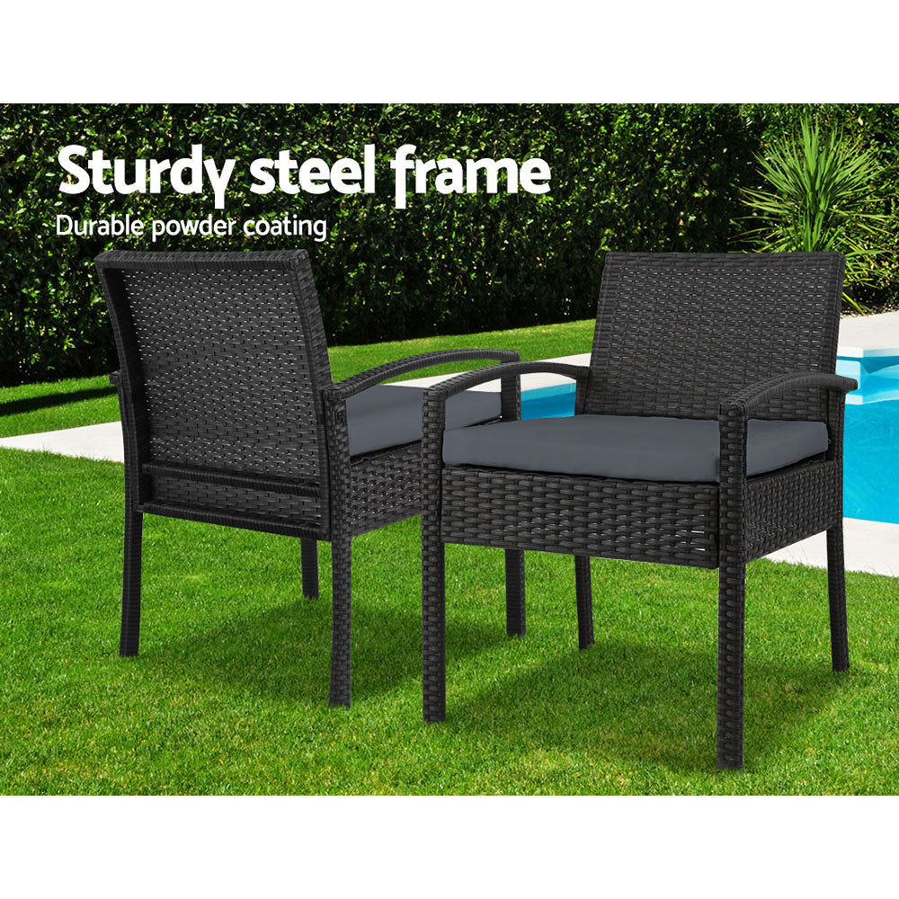 3Pc Patio Furniture Bistro Set Wicker Outdoor Lounge Setting Black