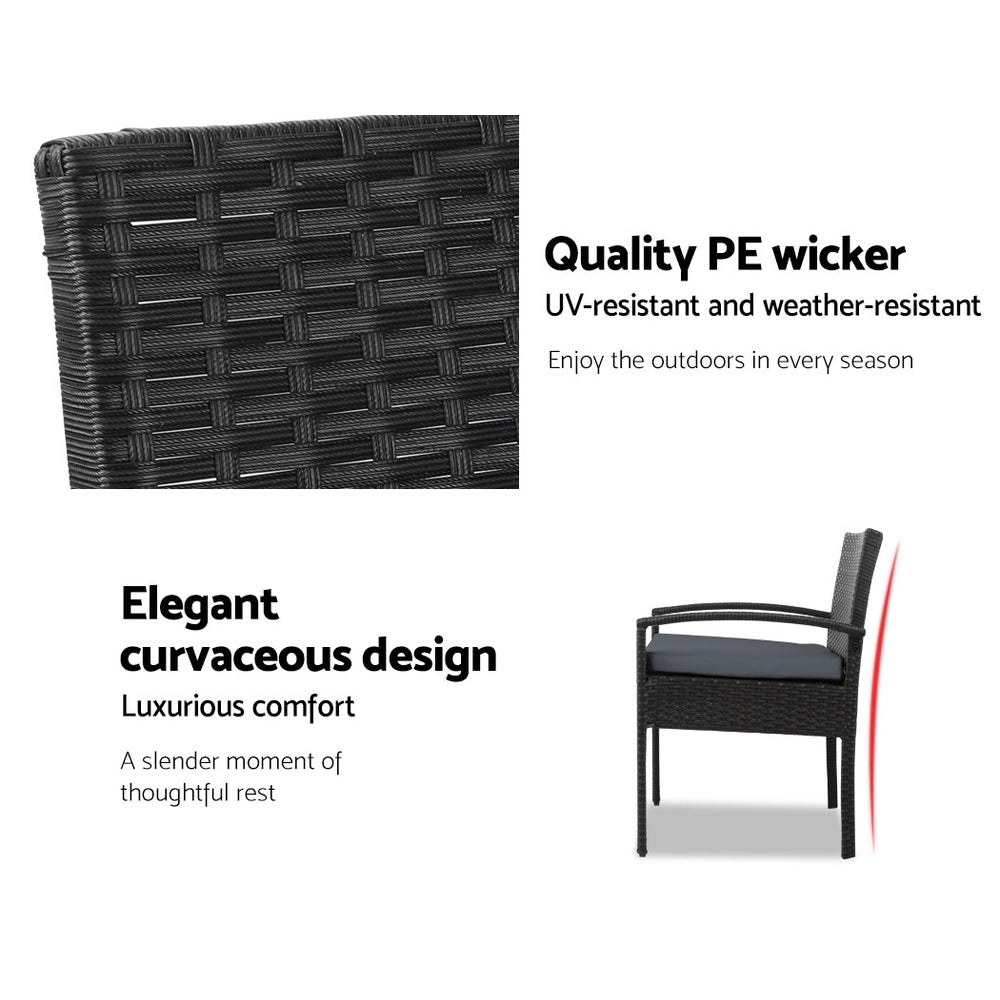 3Pc Patio Furniture Bistro Set Wicker Outdoor Lounge Setting Black | Black colour