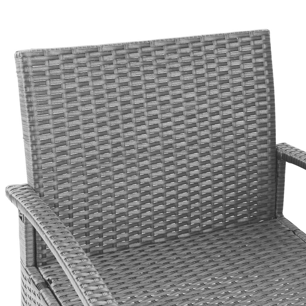 3Pc Patio Furniture Bistro Set Wicker Outdoor Lounge Setting Grey