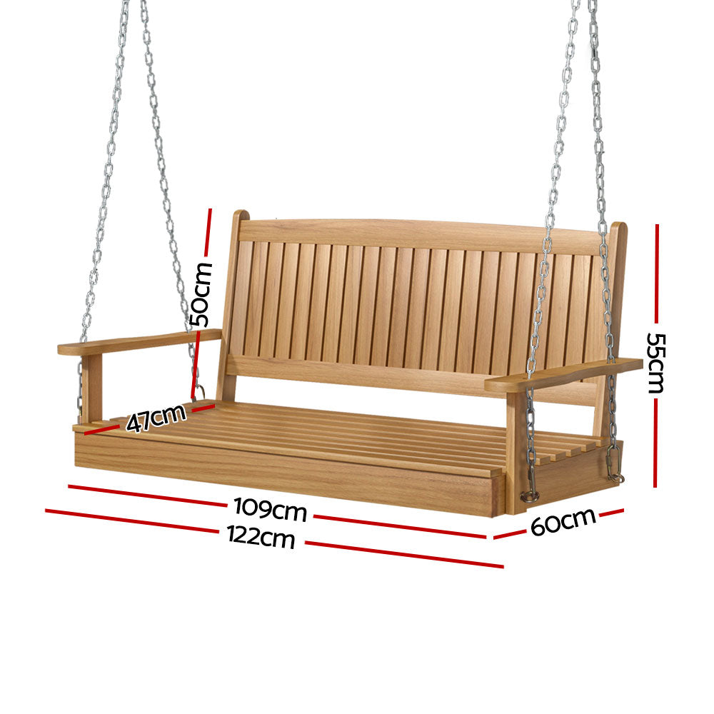 Porch Swing Chair With Chain Outdoor Wooden Bench 2 Seat Teak | Wooden finish