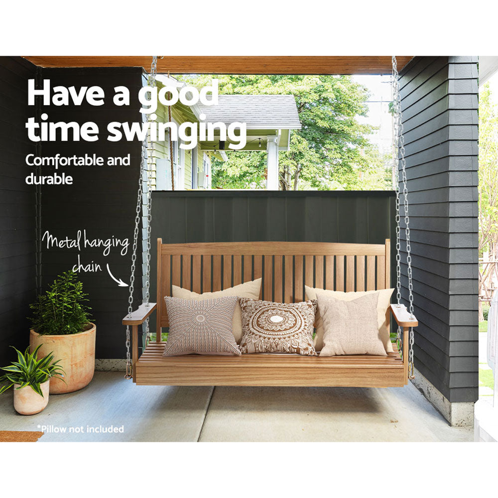 Porch Swing Chair With Chain Outdoor Wooden Bench 2 Seat