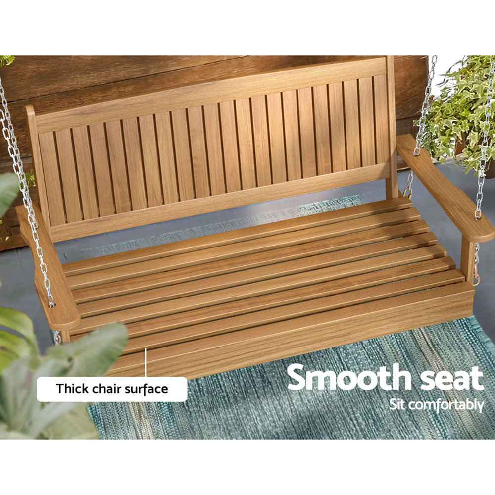 Outdoor Chairs - Porch Swing Chair With Chain Outdoor Wooden Bench 2 Seat Teak