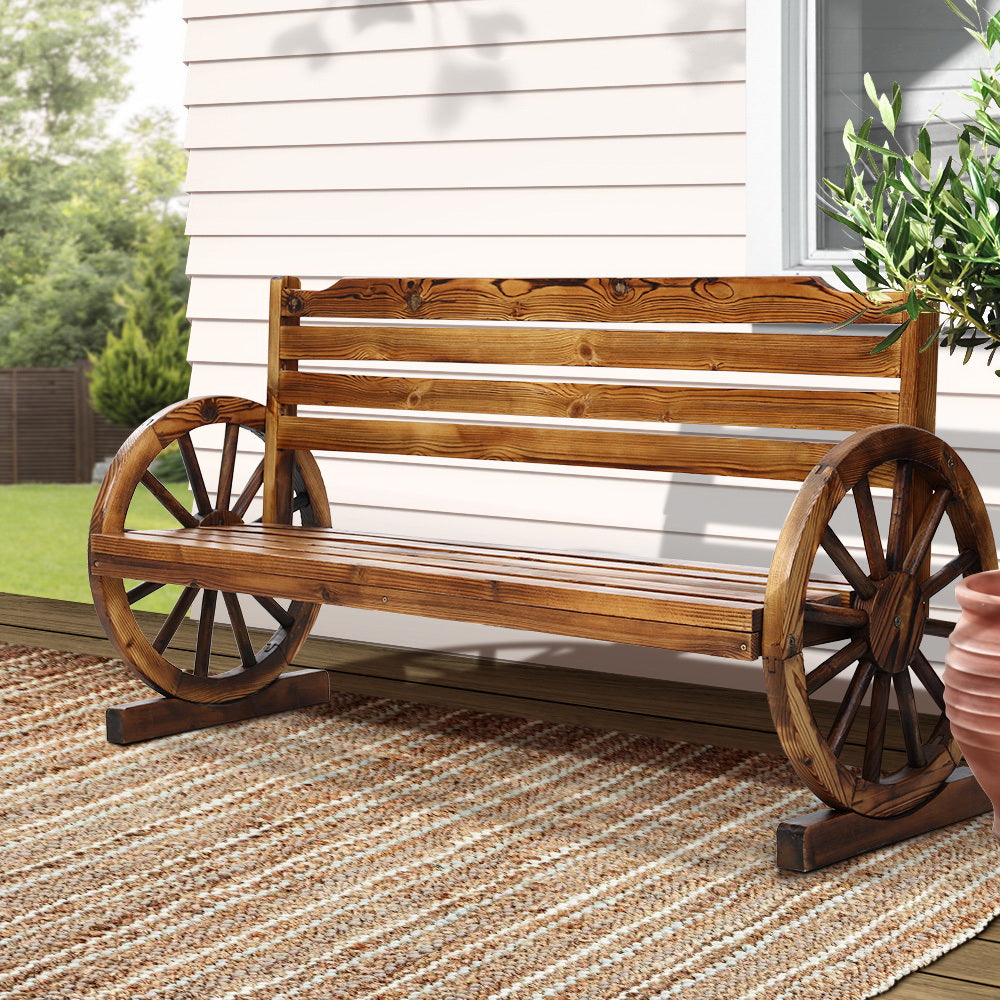 Outdoor Garden Bench Wooden 3 Seat Wagon Chair Lounge Patio | Wooden finish