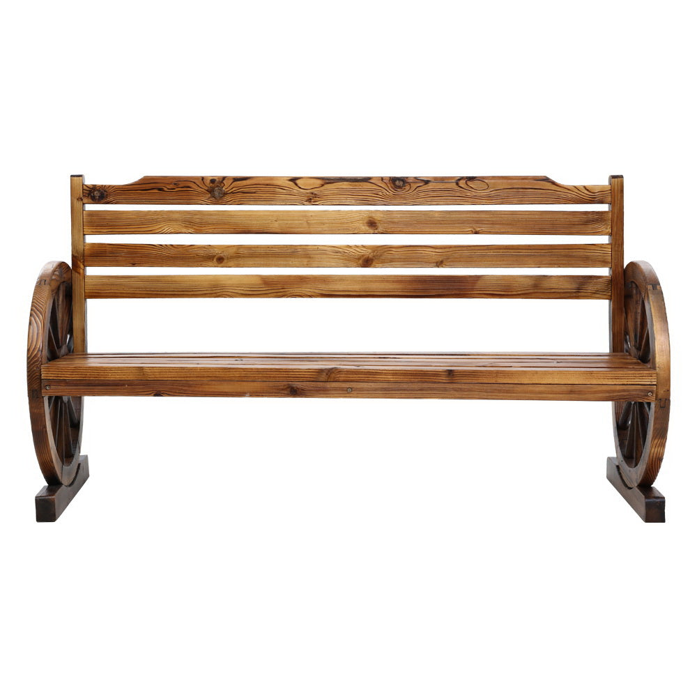 Outdoor Garden Bench Wooden 3 Seat Wagon Chair Lounge Patio, Wooden finish