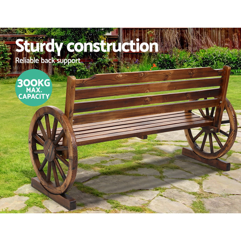 Wooden finish - Outdoor Garden Bench Wooden 3 Seat Wagon Chair Lounge Patio
