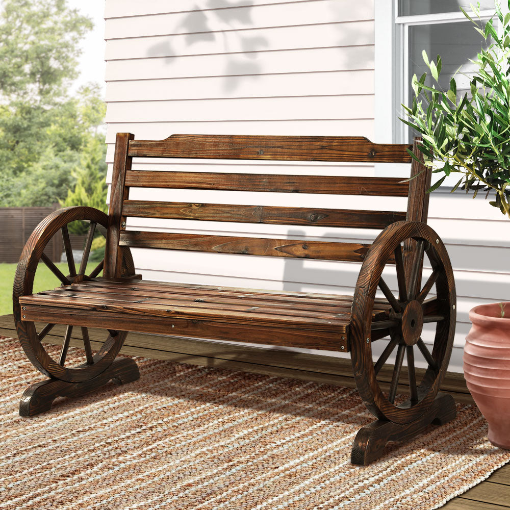 Outdoor Garden Bench Wooden 2 Seat Wagon Chair Patio Brown