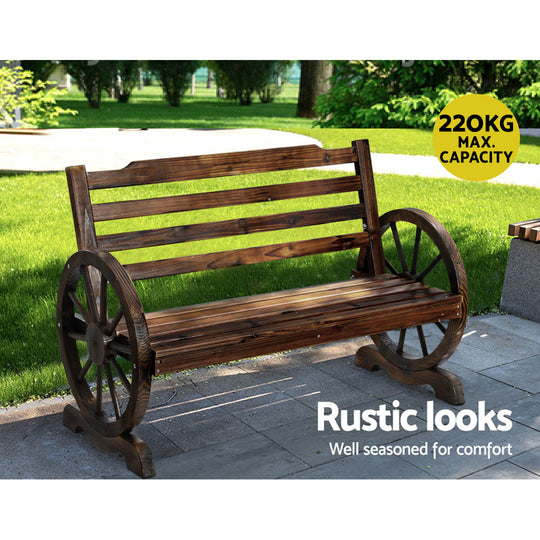 Outdoor Garden Bench Wooden 2 Seat Wagon Chair Patio Brown - Outdoor Chairs