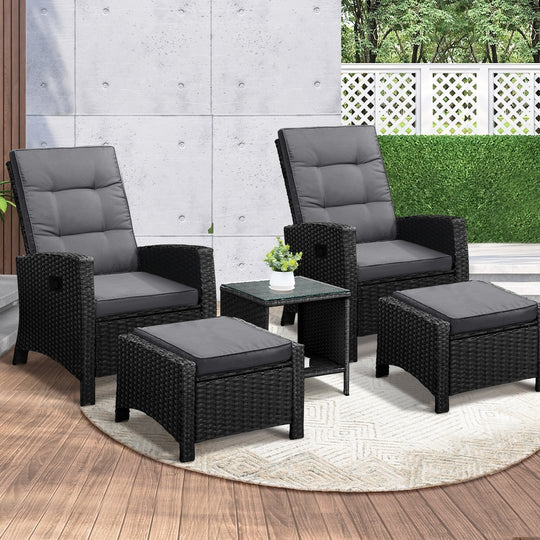 Outdoor Recliner Chair & Table Set Wicker lounge Patio
