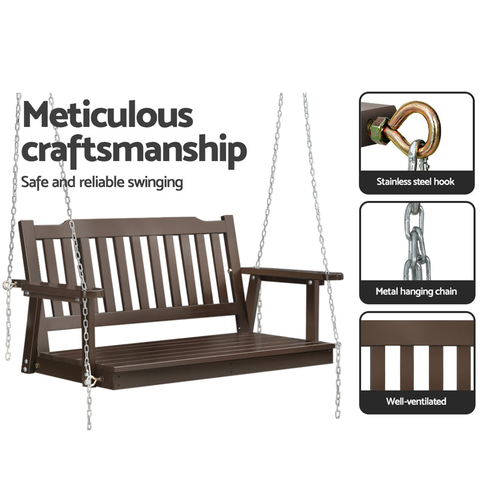 Porch Swing Chair with Chain Garden Bench Outdoor Furniture Wooden Brown