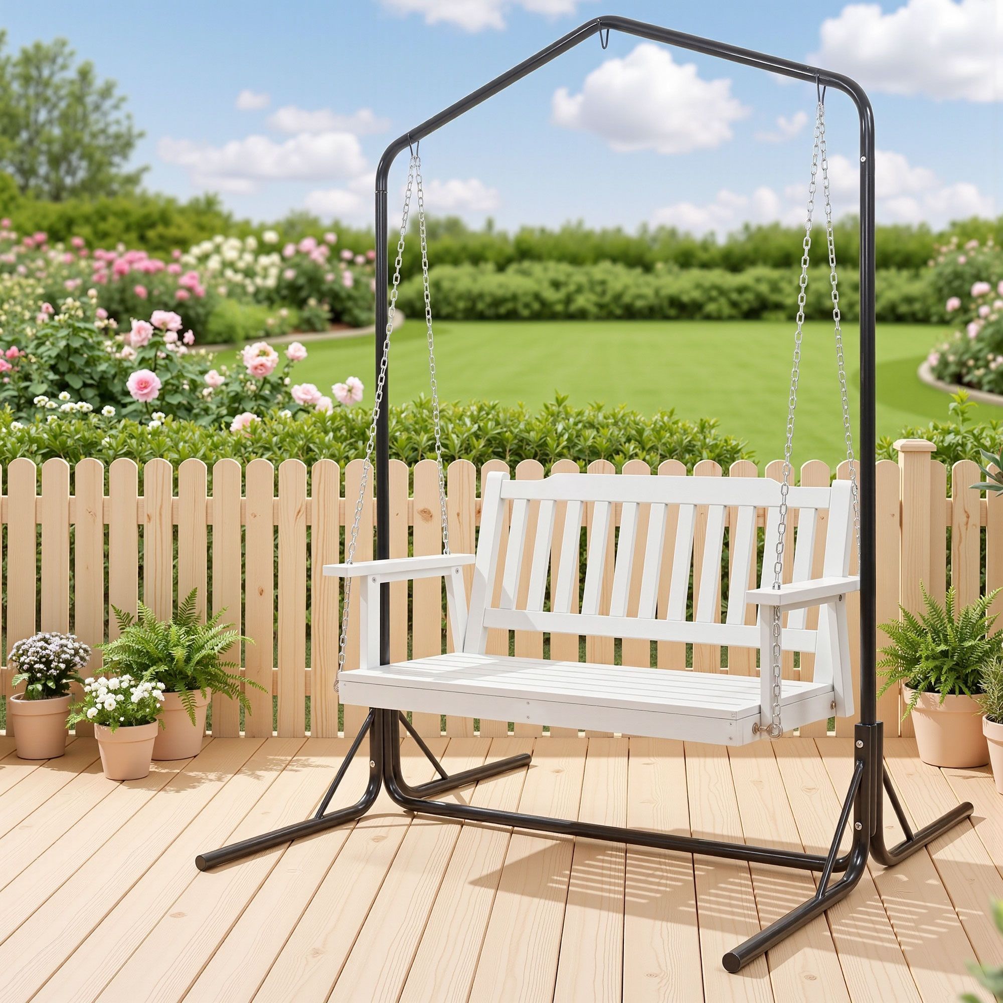 2-Seater Outdoor Swing Chair Wooden Stand | Simpledeals