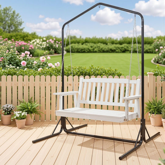 2-Seater Outdoor Swing Chair Wooden Stand - Outdoor Chairs