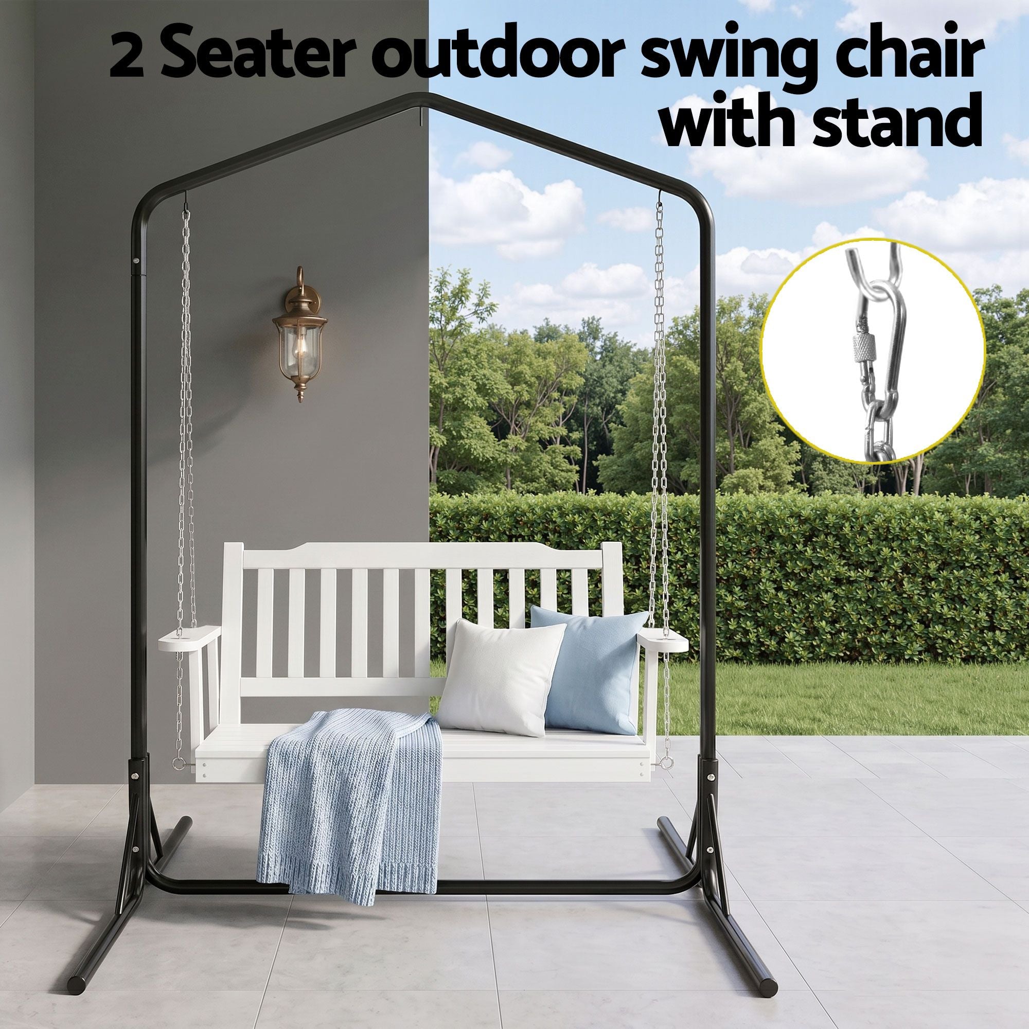 2-Seater Outdoor Swing Chair Wooden Stand | Simpledeals