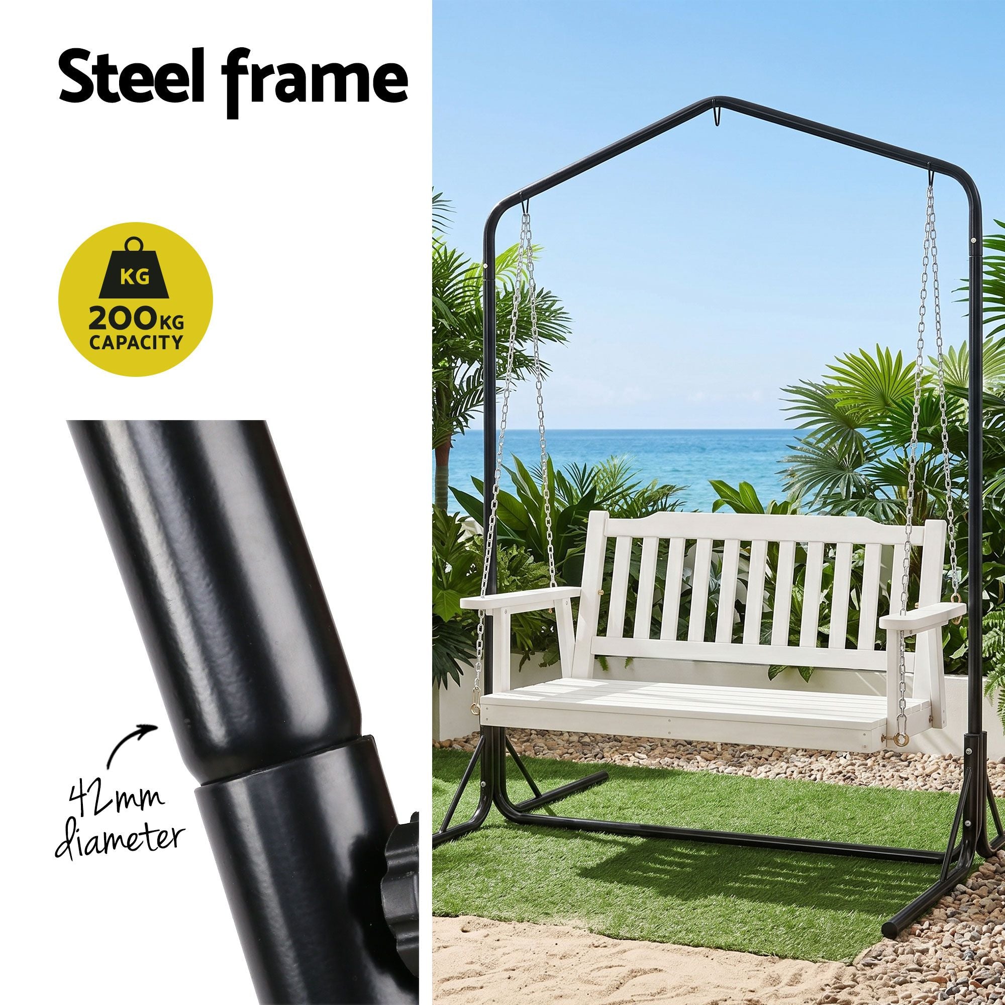 2-Seater Outdoor Swing Chair Wooden Stand | Simpledeals
