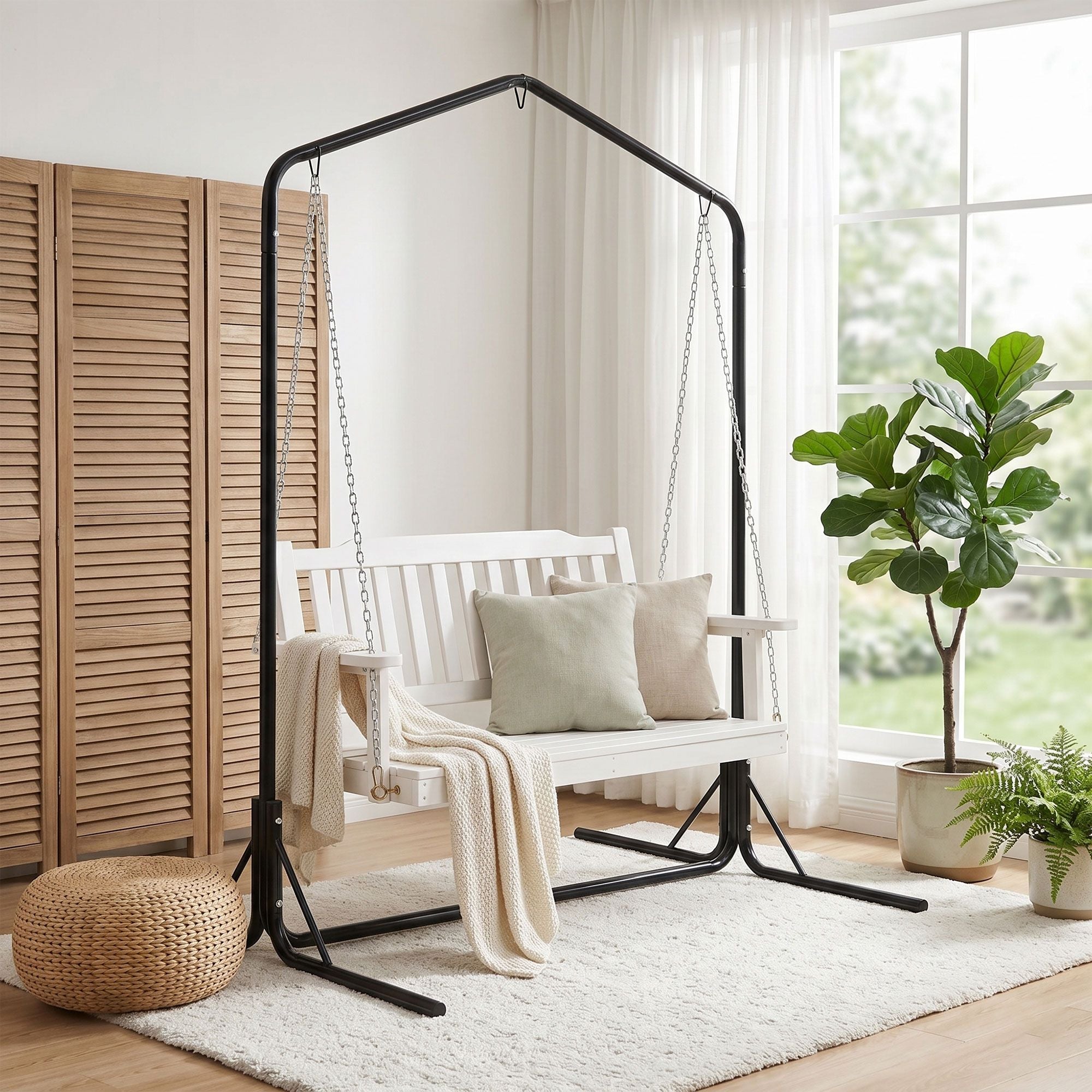 2-Seater Outdoor Swing Chair Wooden Stand | Simpledeals
