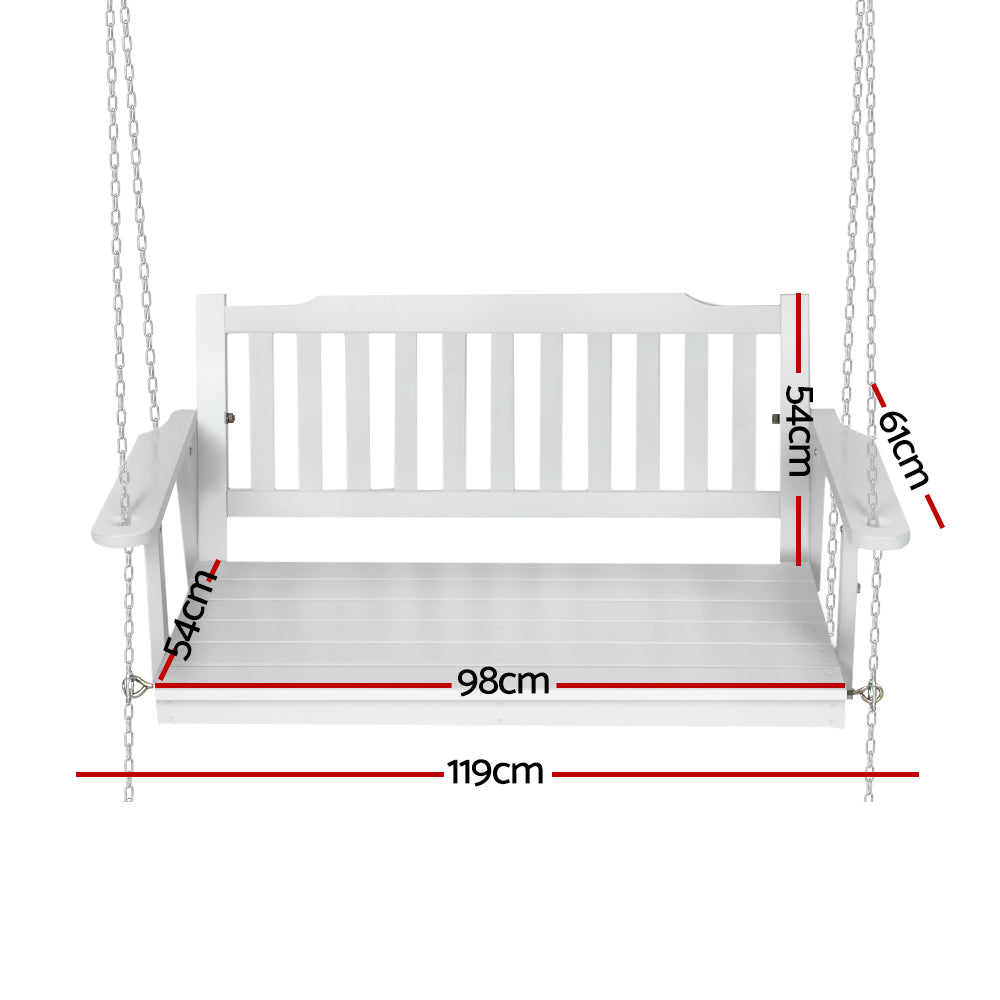 Porch Swing Chair with Chain Garden Chair Outdoor Furniture Wooden White