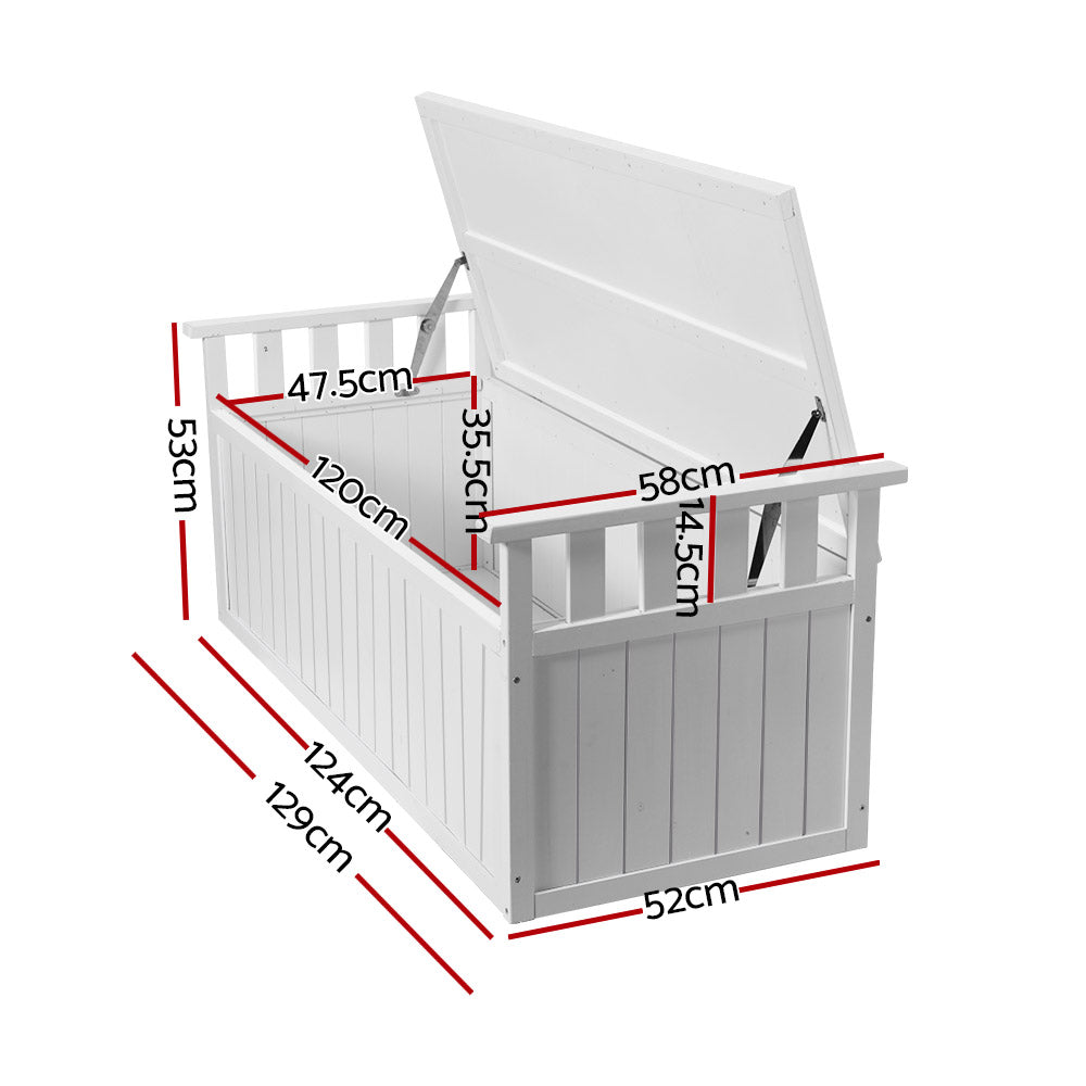 Outdoor Storage Bench Box Wooden Garden Toy Chest Sheds Patio Xl White
