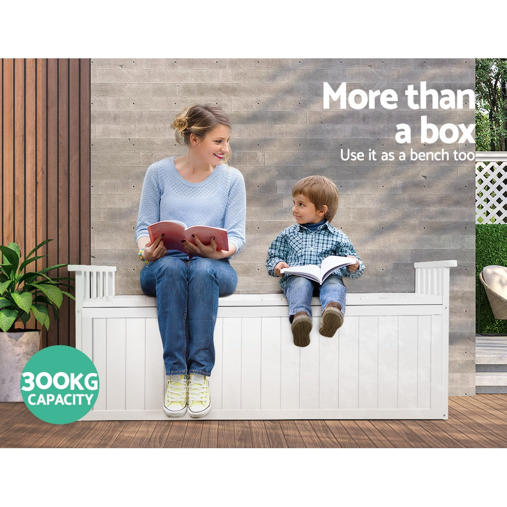 Outdoor Storage Bench Box Wooden Garden Toy Chest Sheds Patio Xl White