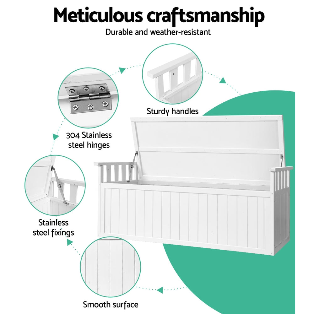 Outdoor Storage Bench Box Wooden Garden Toy Chest Sheds Patio Xl White