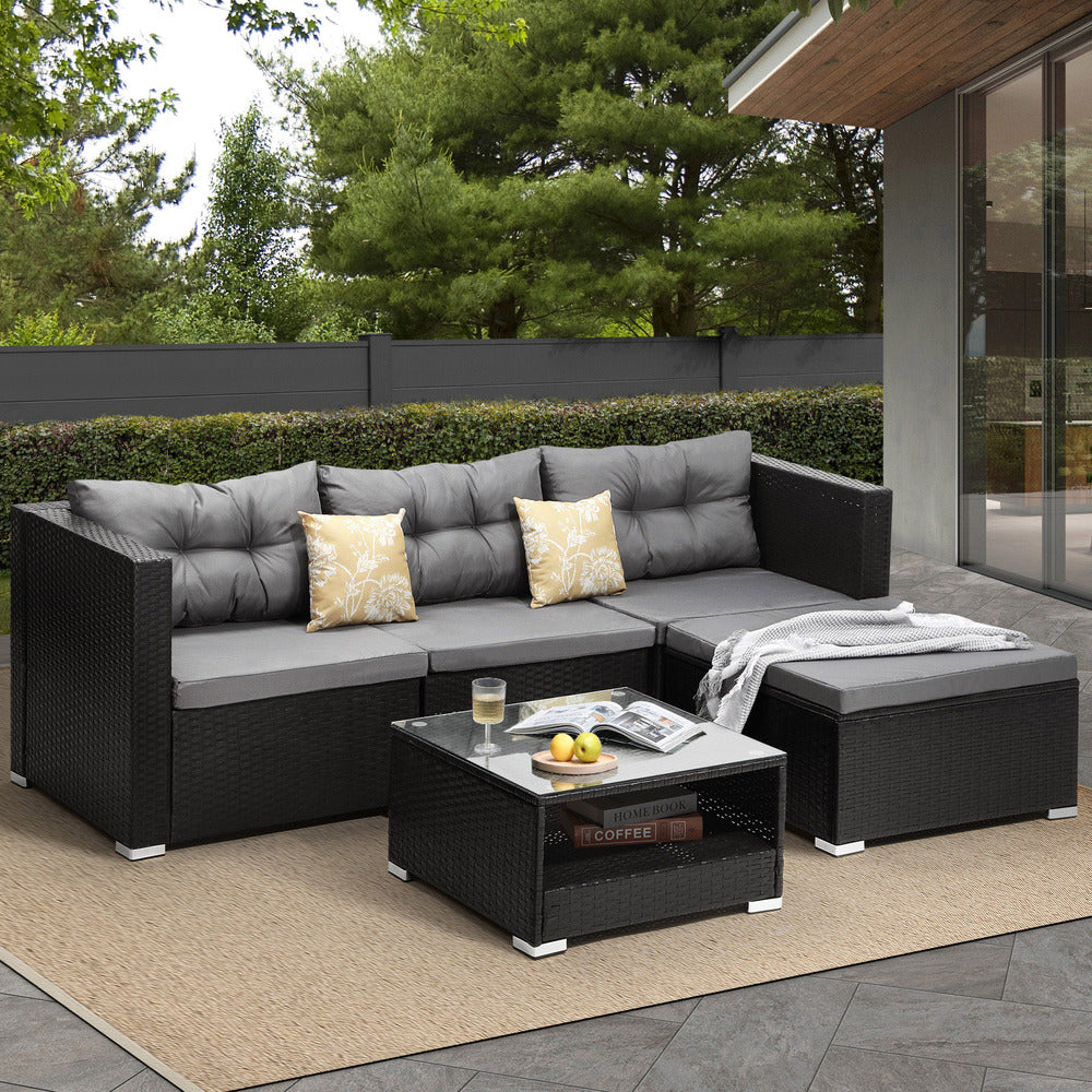 Outdoor Sofa Set 4 Seater Corner Modular Lounge with Cushions for Patio