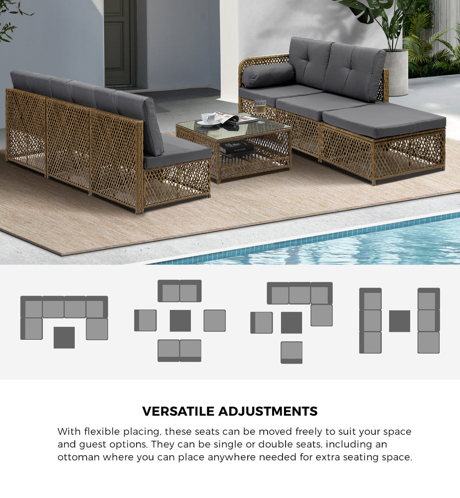 Outdoor Sofa Set 4/6 Seater Wicker Rattan Lounge Setting