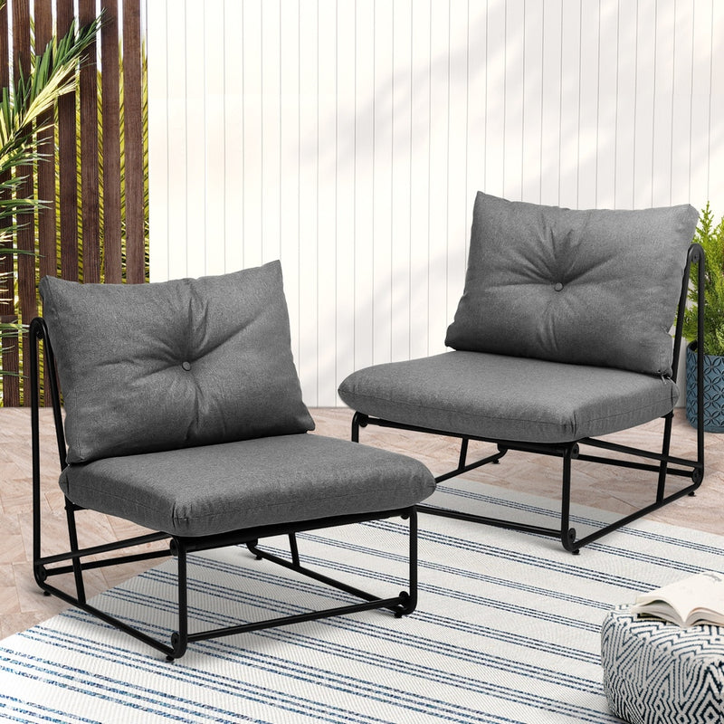 2PCS Outdoor Dining Chairs Patio Sofa Lounge Chair Beige/Grey, Beige colour
