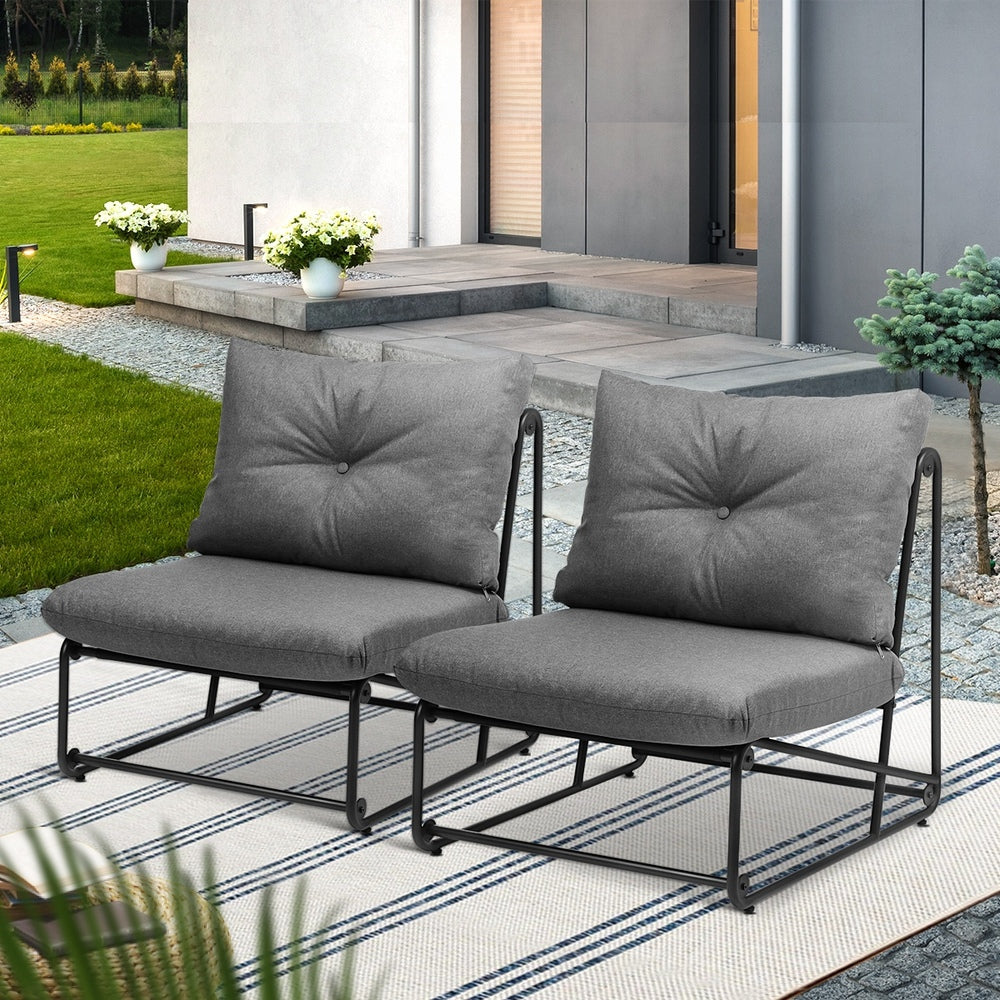 2PCS Outdoor Dining Chairs Patio Sofa Lounge Chair Beige/Grey