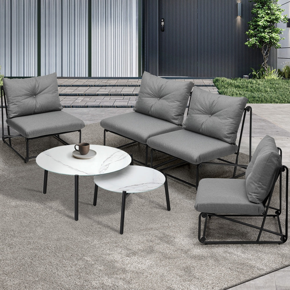 Outdoor Sofa Set Nesting Coffee Table with Chairs Beige/Grey