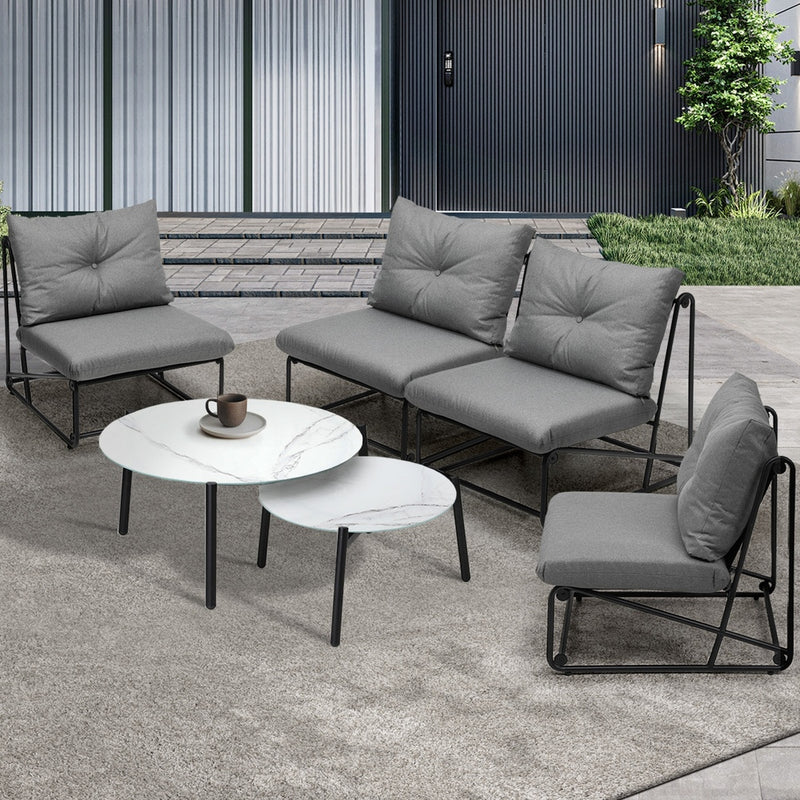 Outdoor Sofa Set Nesting Coffee Table with Chairs Beige/Grey - Beige colour
