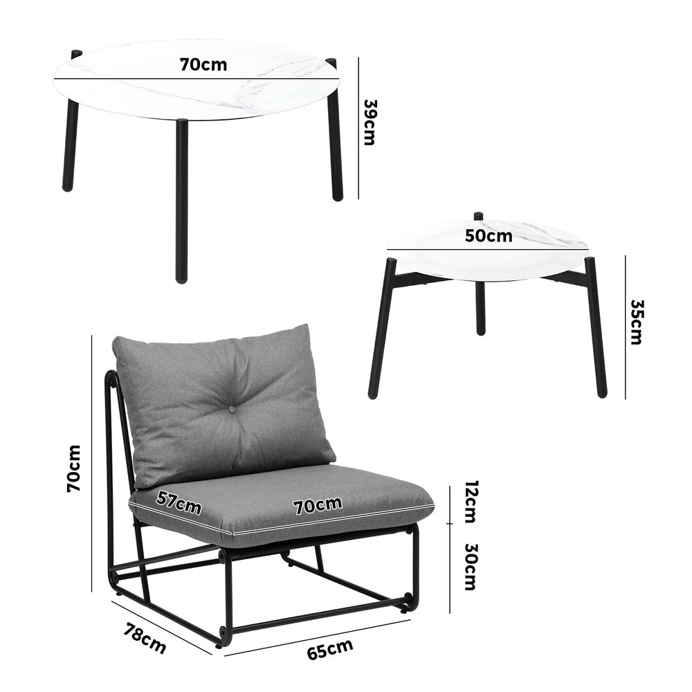 Outdoor Sofa Set Nesting Coffee Table with Chairs Beige/Grey