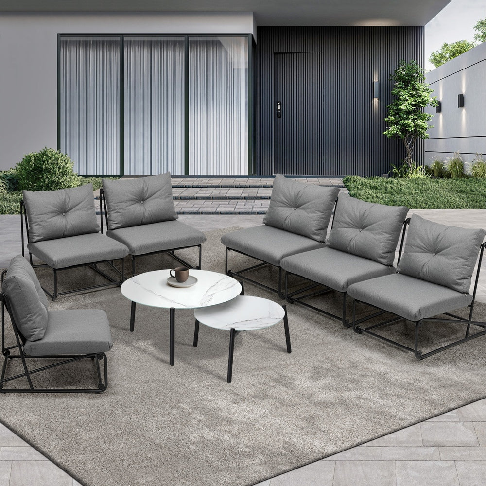 8PCS Outdoor Sofa Set Coffee Table with Chairs Grey