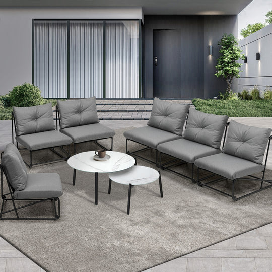 8PCS Outdoor Sofa Set Coffee Table with Chairs Grey