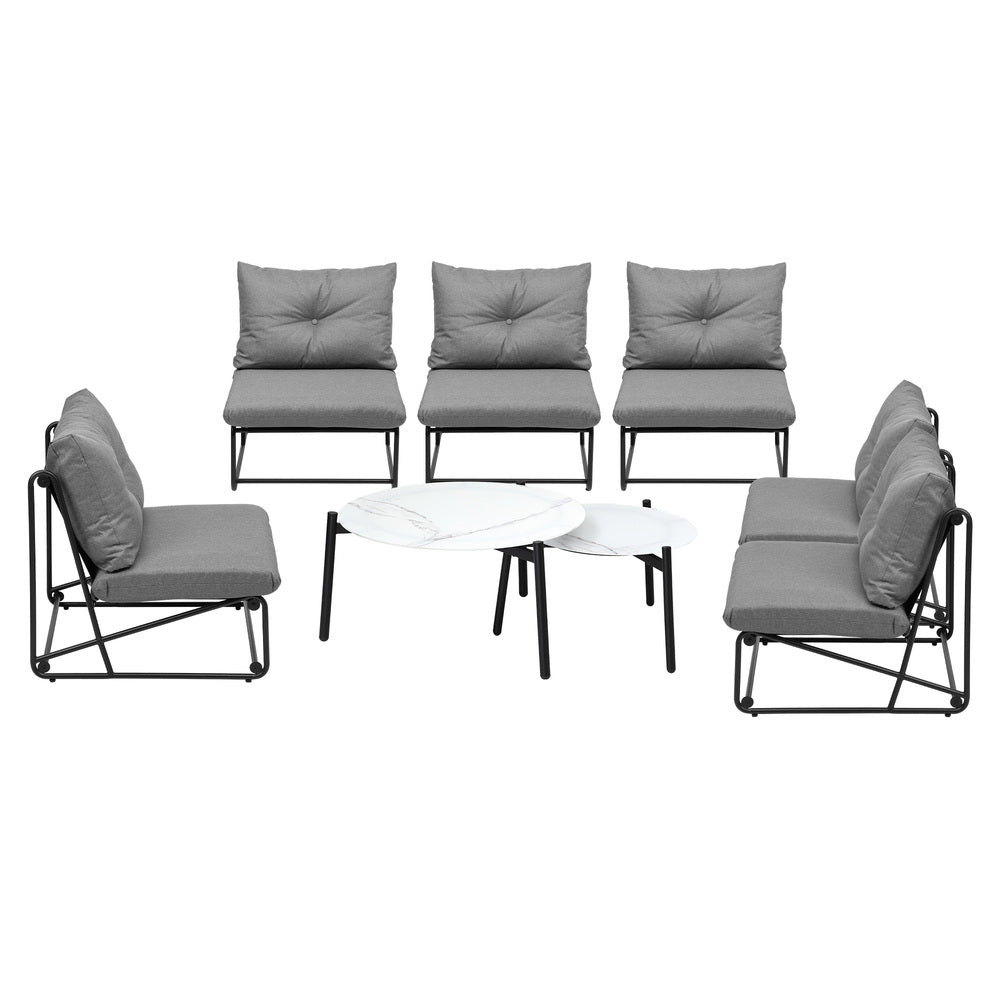 8PCS Outdoor Sofa Set Coffee Table with Chairs Grey