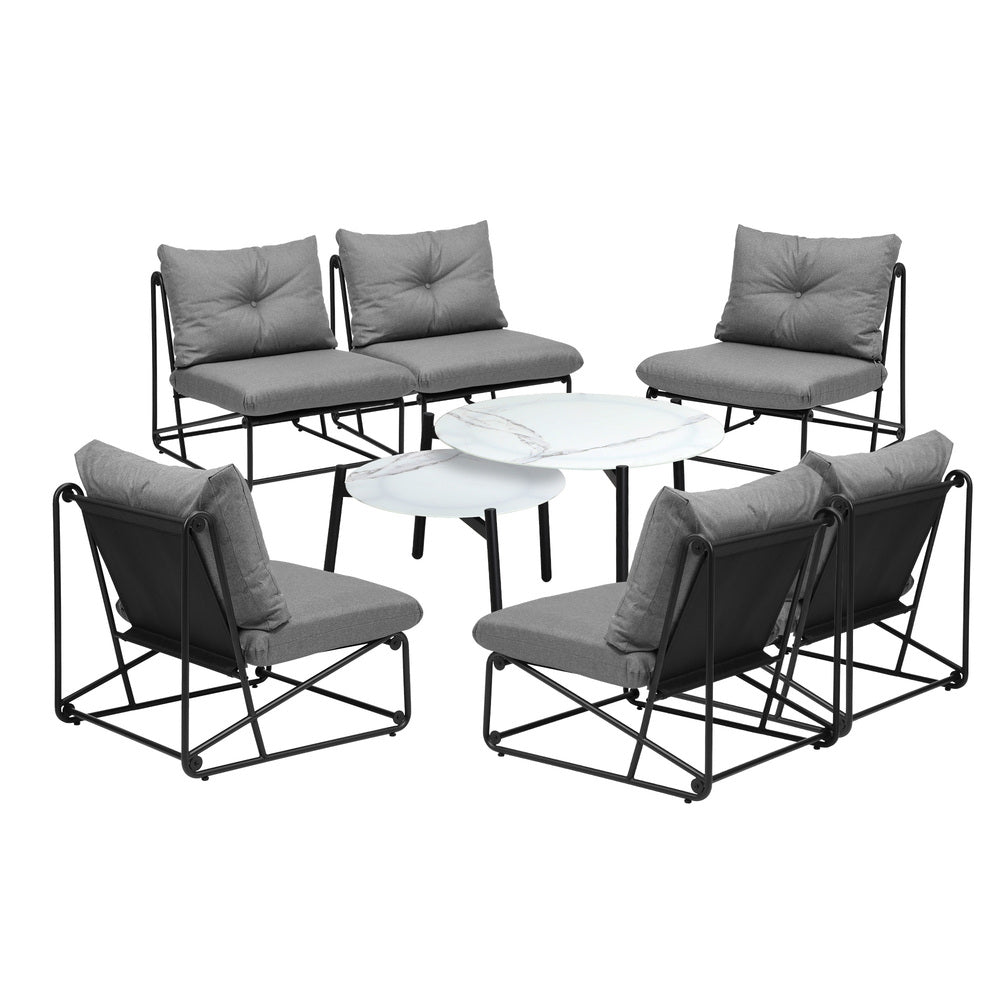 8PCS Outdoor Sofa Set Coffee Table with Chairs Grey