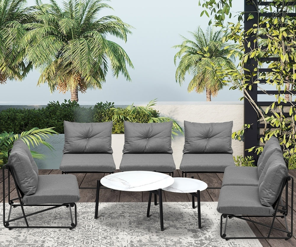 8PCS Outdoor Sofa Set Coffee Table with Chairs Grey