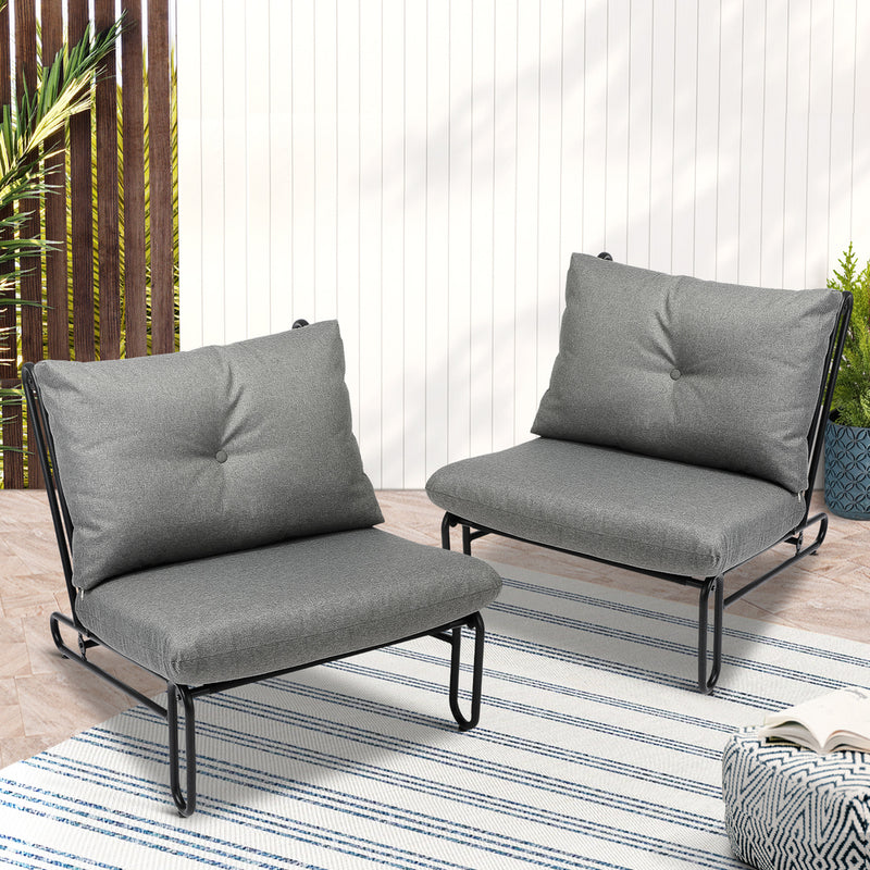 2PC Outdoor Lounge Chairs Patio Sofa with Cushions Beige/Grey - Beige colour