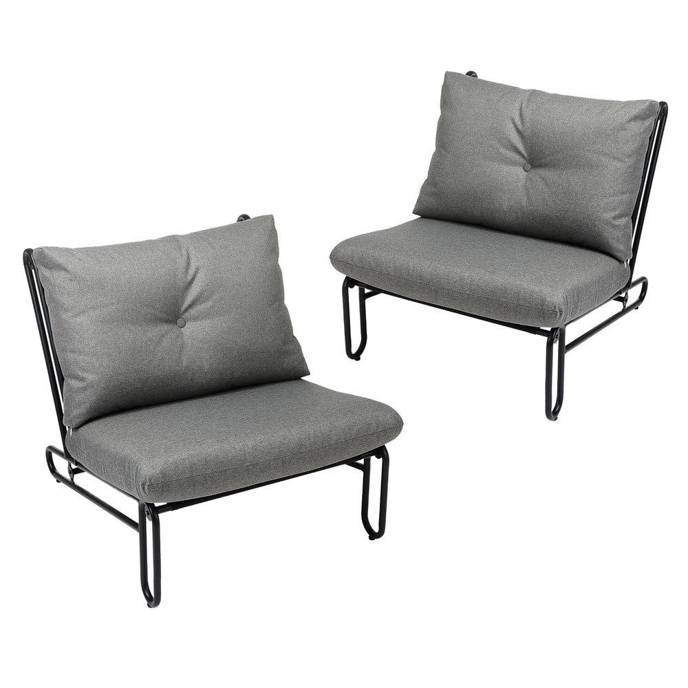 2PC Outdoor Lounge Chairs Patio Sofa with Cushions Beige/Grey
