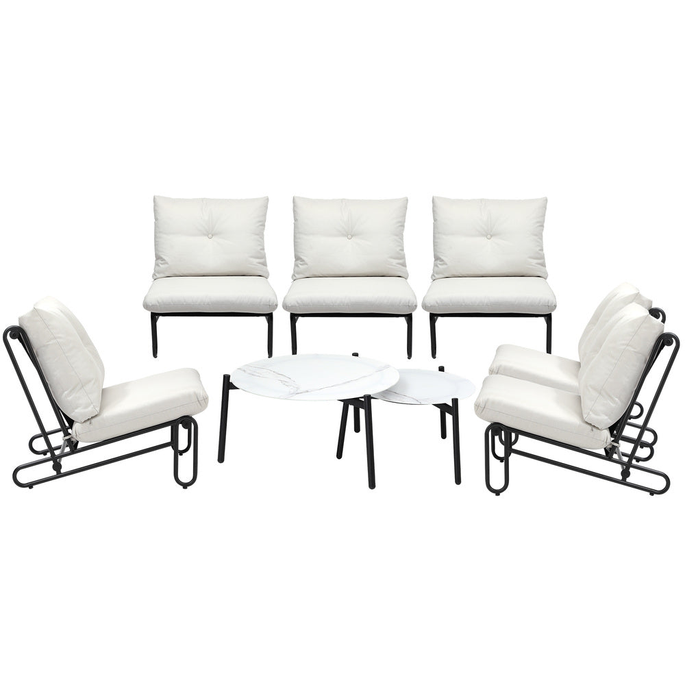 6/8PCS Outdoor Sofa Set 2-in-1 Coffee Table with Chairs