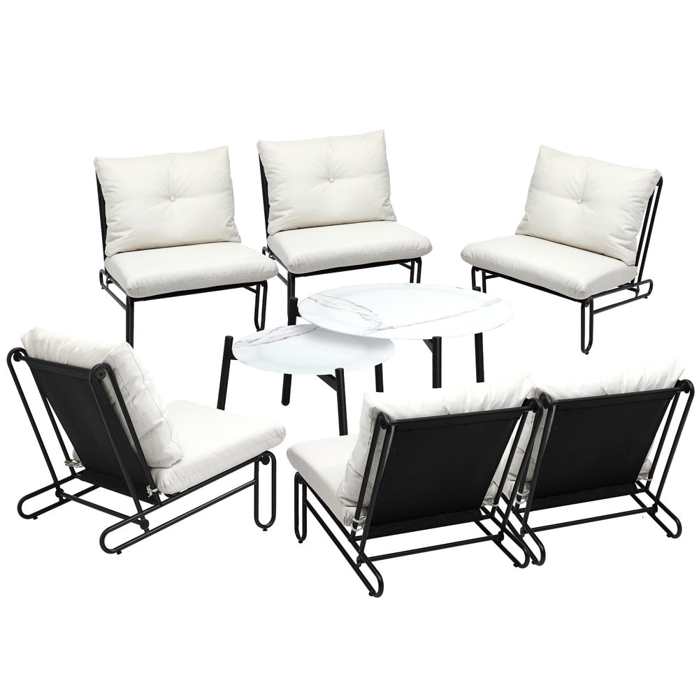 6/8PCS Outdoor Sofa Set 2-in-1 Coffee Table with Chairs