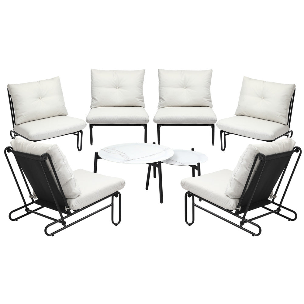 6/8PCS Outdoor Sofa Set 2-in-1 Coffee Table with Chairs