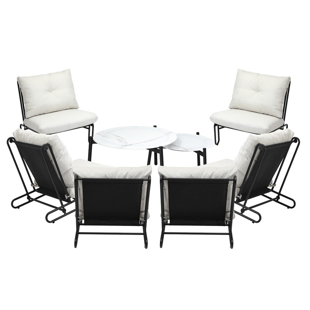 6/8PCS Outdoor Sofa Set 2-in-1 Coffee Table with Chairs