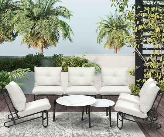Outdoor Sofa Set - 8PCS Outdoor Sofa Set Nesting Coffee Table with Chairs Beige