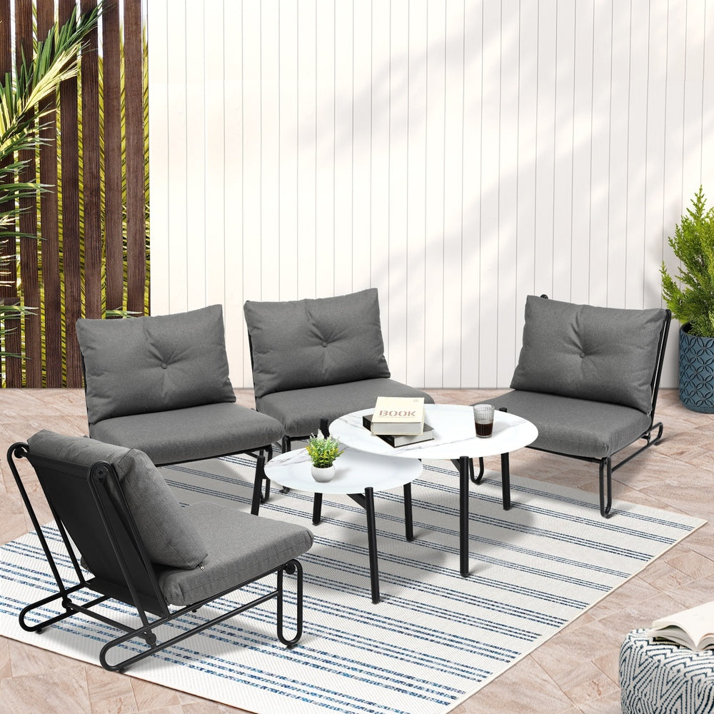 6PCS Outdoor Sofa Set 2-in-1 Coffee Table with Chairs Beige