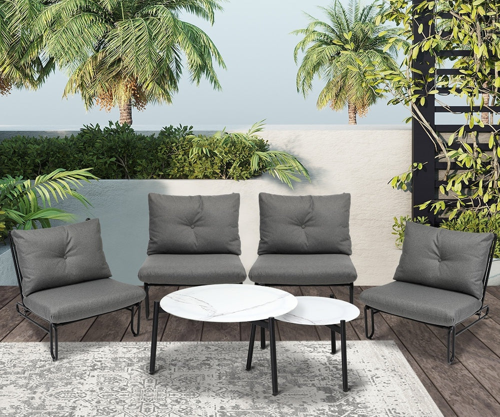 6/8PCS Outdoor Sofa Set 2-in-1 Coffee Table with Chairs
