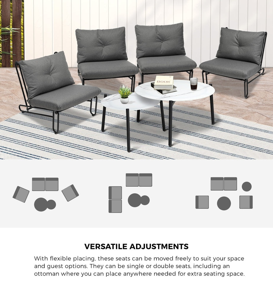6/8PCS Outdoor Sofa Set 2-in-1 Coffee Table with Chairs