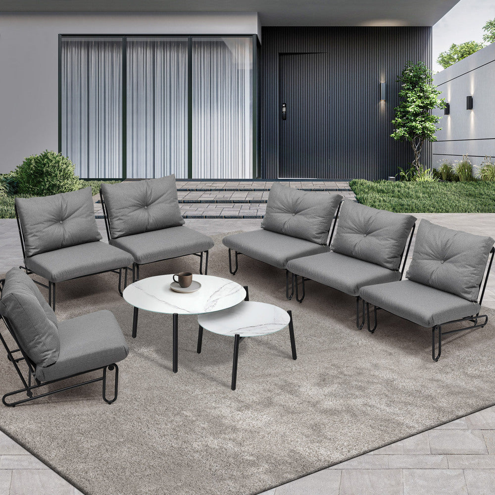 8PCS Outdoor Sofa Set Nesting Coffee Table with Chairs Beige
