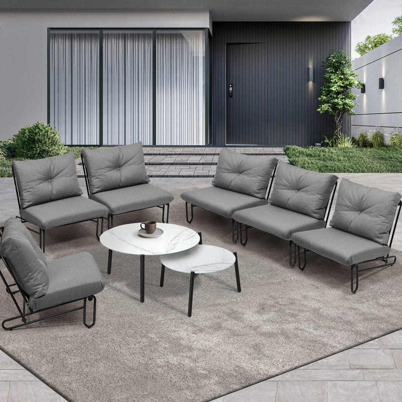 8PCS Outdoor Sofa Set Nesting Coffee Table with Chairs Beige, Beige colour