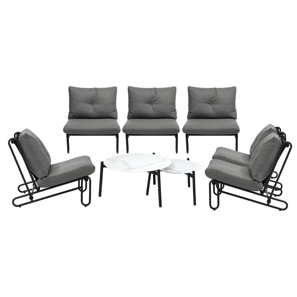 8PCS Outdoor Sofa Set Nesting Coffee Table with Chairs Beige