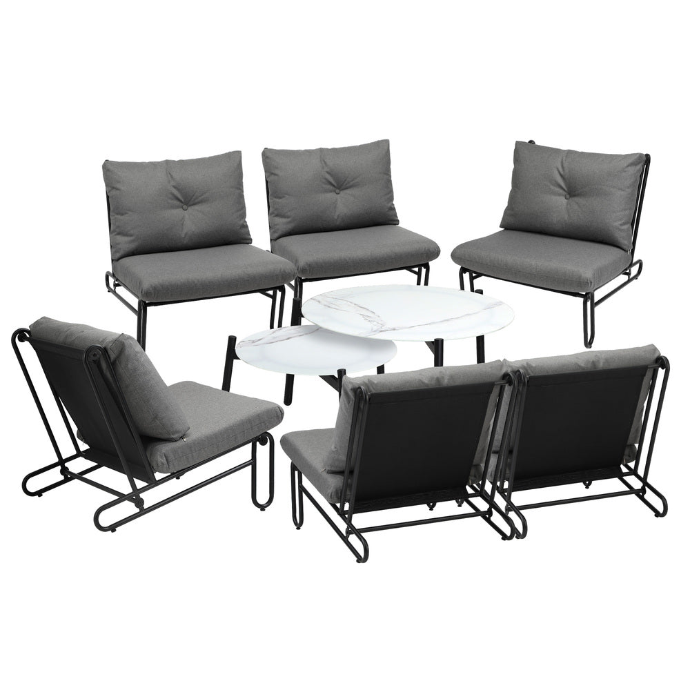 8PCS Outdoor Sofa Set Nesting Coffee Table with Chairs Beige